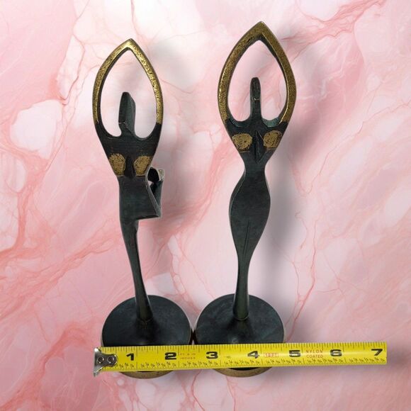 Pair Vintage Brutalist Bronze Ballet Sculptures Midcentury Modern Dancer Figure - Picture 7 of 8